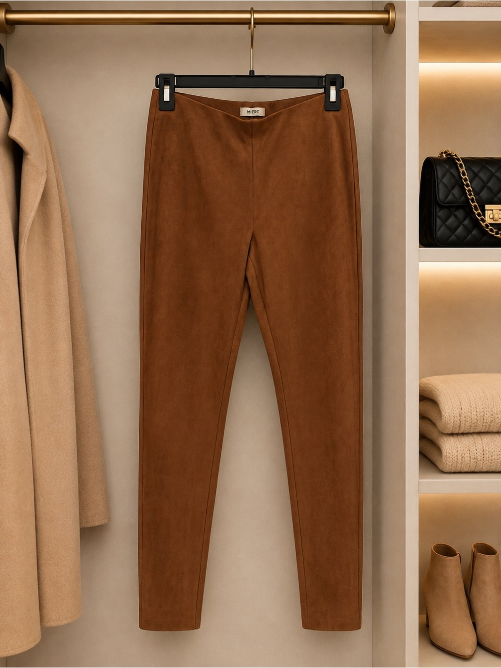 Zara Suede-Look Brown Slim Pants